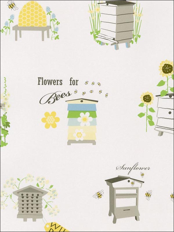 Beehive wallpaper in white yellow blue green color - pattern number FK34423 - by Patton Norwall in the Fresh Kitchens 5 collection