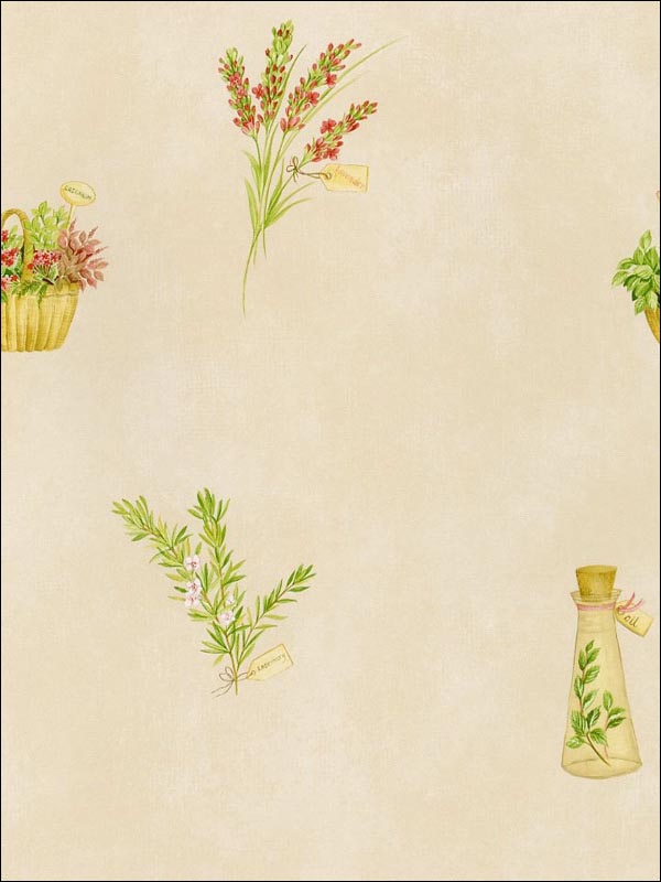 Fresh Herbs wallpaper in browns greens reds color - pattern number FK34430 - by Patton Norwall in the Fresh Kitchens 5 collection