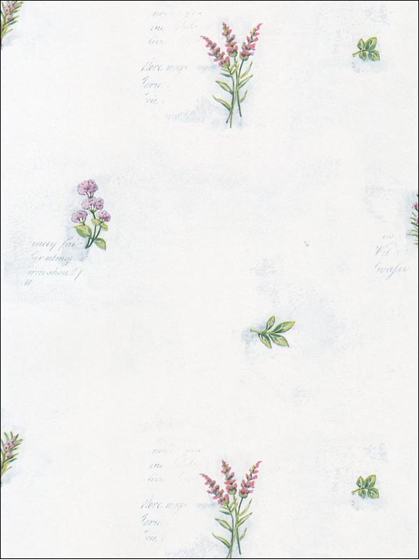 Herb Flowers Sidewall wallpaper in blues greens pinks color - pattern number KV27427 - by Patton Norwall in the Fresh Kitchens 5 collection