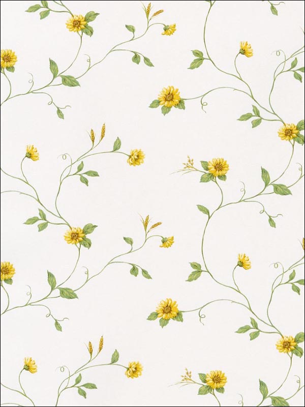 Mini Sunflower Trail wallpaper in greens yellows whites color - pattern number KV27408 - by Patton Norwall in the Fresh Kitchens 5 collection