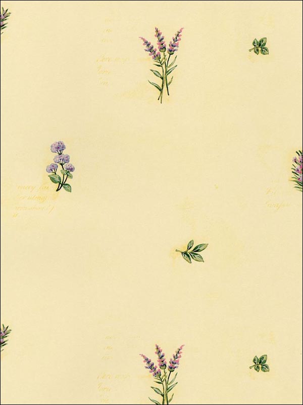 Herb Flowers Sidewall wallpaper in greens pinks yellows color - pattern number KV27429 - by Patton Norwall in the Fresh Kitchens 5 collection