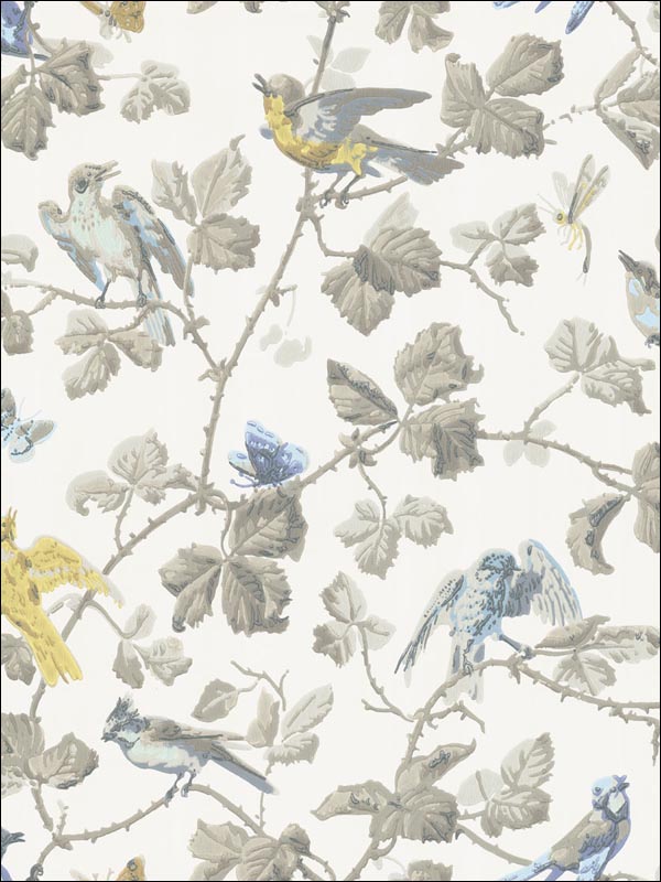 Winter Birds wallpaper in yellow and grey color - pattern number 100/2008.CS.0 - by Cole and Son in the Archive Anthology collection