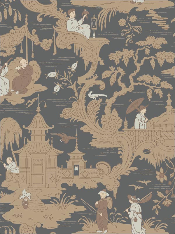 Chinese Toile wallpaper in charcoal color - pattern number 100/8040.CS.0 - by Cole and Son in the Archive Anthology collection
