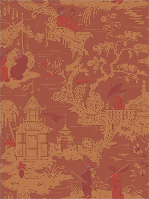 Chinese Toile wallpaper in red color - pattern number 100/8041.CS.0 - by Cole and Son in the Archive Anthology collection