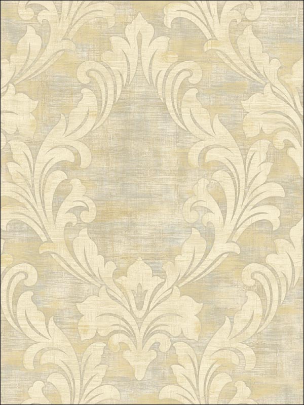 Kepler Damask wallpaper in metallic pearl and gold color - pattern number AV50705 - by Seabrook in the Avant Garde by Seabrook Designs collection