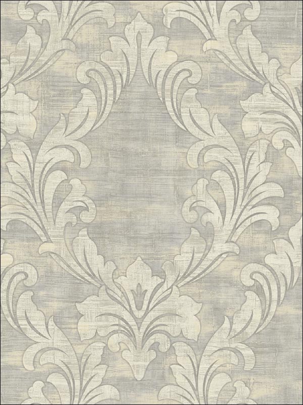 Kepler Damask wallpaper in metallic pearl and gray color - pattern number AV50708 - by Seabrook in the Avant Garde by Seabrook Designs collection