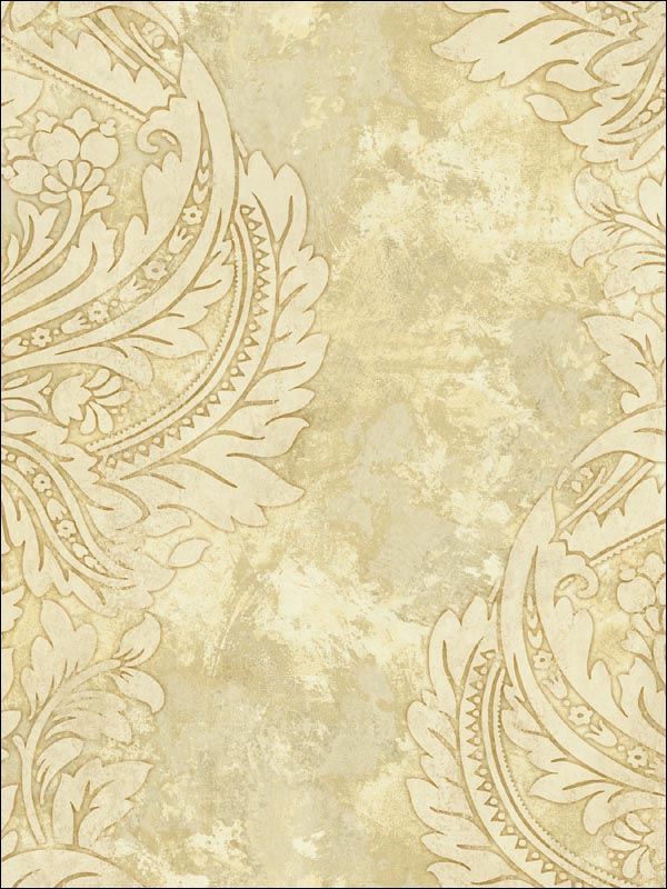 Newton Damask wallpaper in metallic gold and off white color - pattern number AV51305 - by Seabrook in the Avant Garde by Seabrook Designs collection