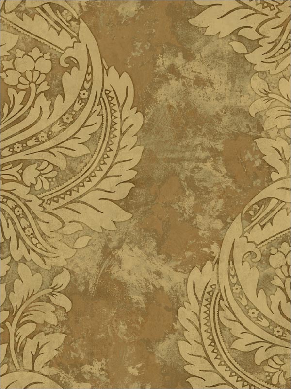 Newton Damask wallpaper in tan and gold color - pattern number AV51306 - by Seabrook in the Avant Garde by Seabrook Designs collection