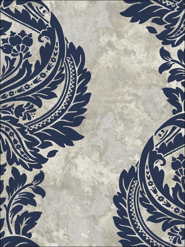 Newton Damask wallpaper in blue and grey damask color - pattern number AV51310 - by Seabrook in the Avant Garde by Seabrook Designs collection