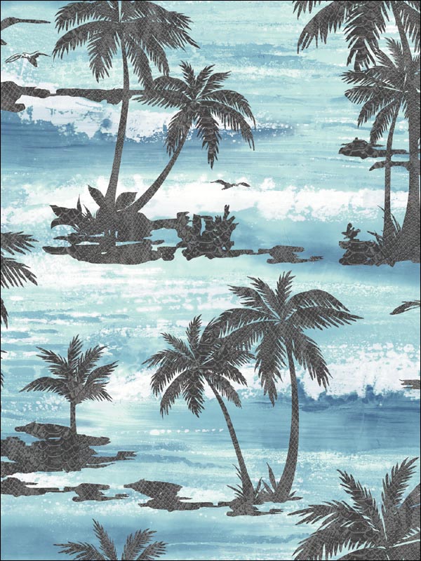 Moseley Palm Trees wallpaper in black and blue color - pattern number AV51602 - by Seabrook in the Avant Garde by Seabrook Designs collection
