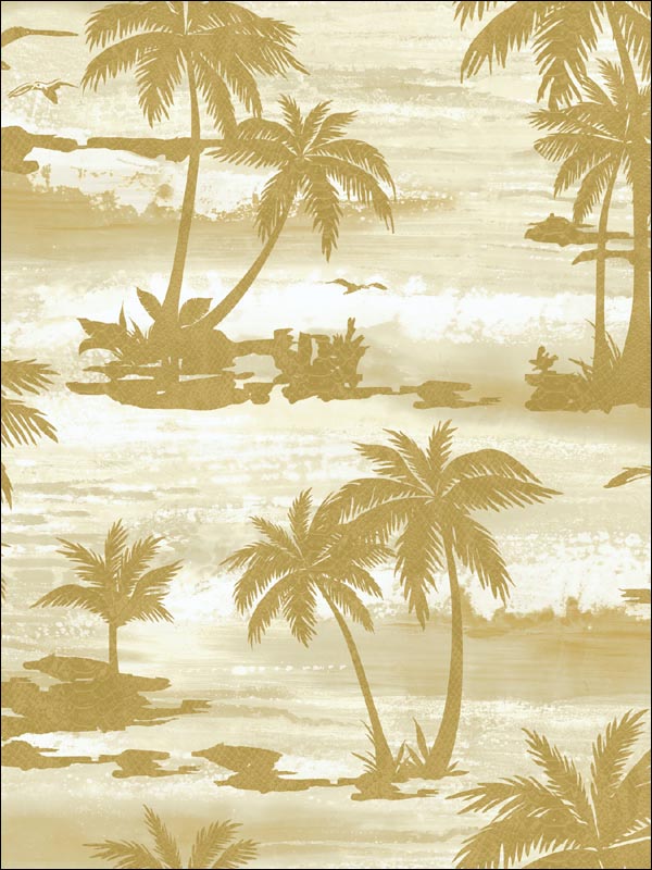 Moseley Palm Trees wallpaper in off white and gold color - pattern number AV51605 - by Seabrook in the Avant Garde by Seabrook Designs collection