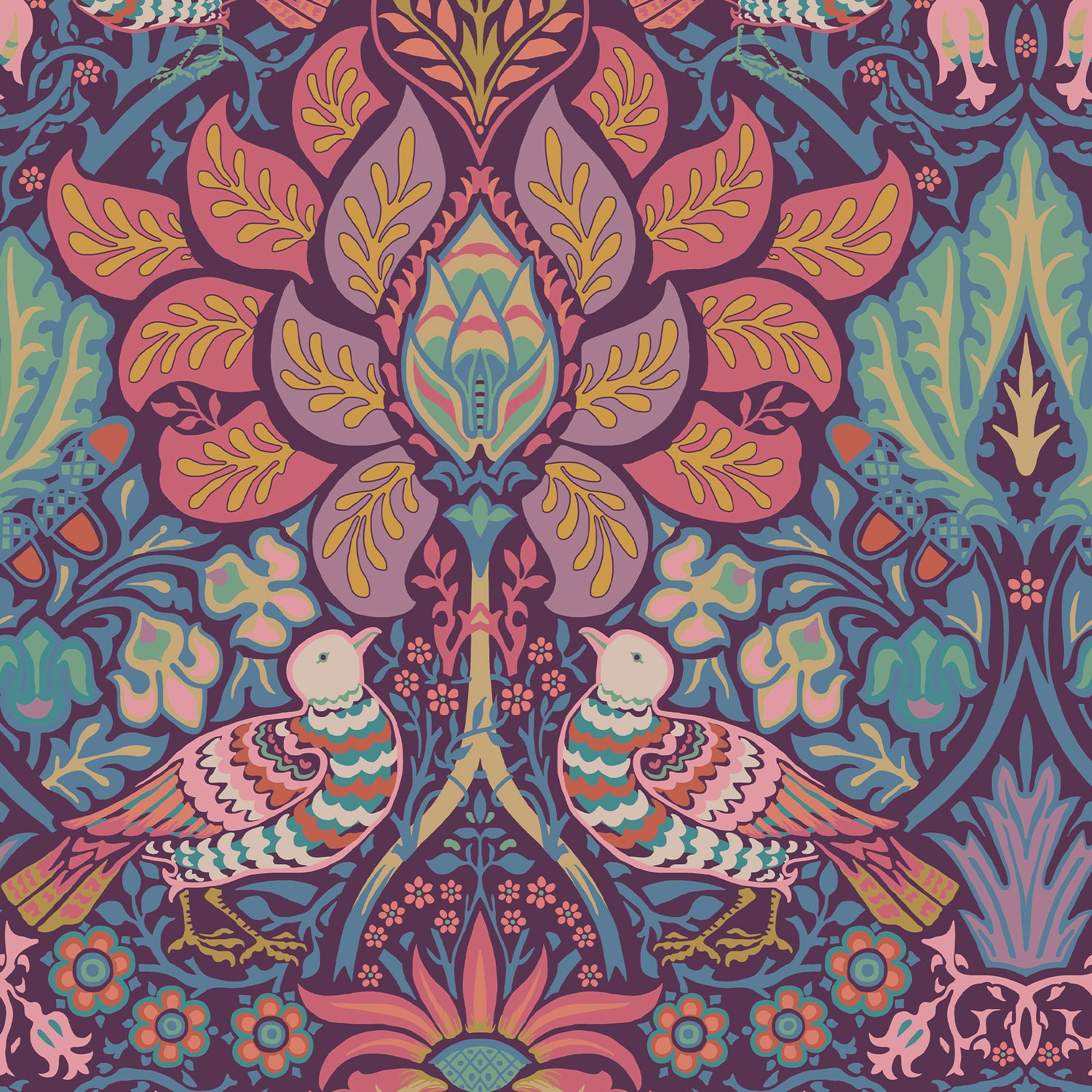 Dove and Rose wallpaper in carnival color - pattern number 140478 - by Graham and Brown in the William Morris At Home SS25 collection