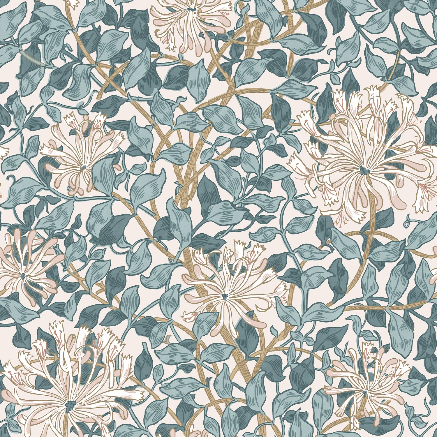 Honeysuckle wallpaper in dusk blue color - pattern number 140483 - by Graham and Brown in the William Morris At Home SS25 collection