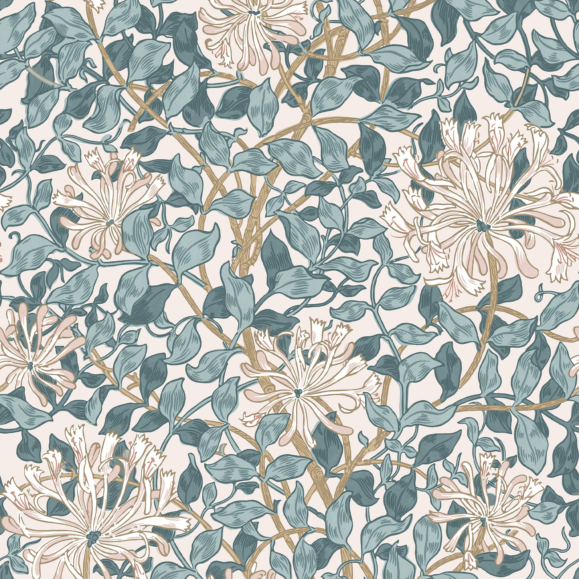 Honeysuckle wallpaper in dusk blue color - pattern number 140483 - by Graham and Brown in the William Morris At Home SS25 collection