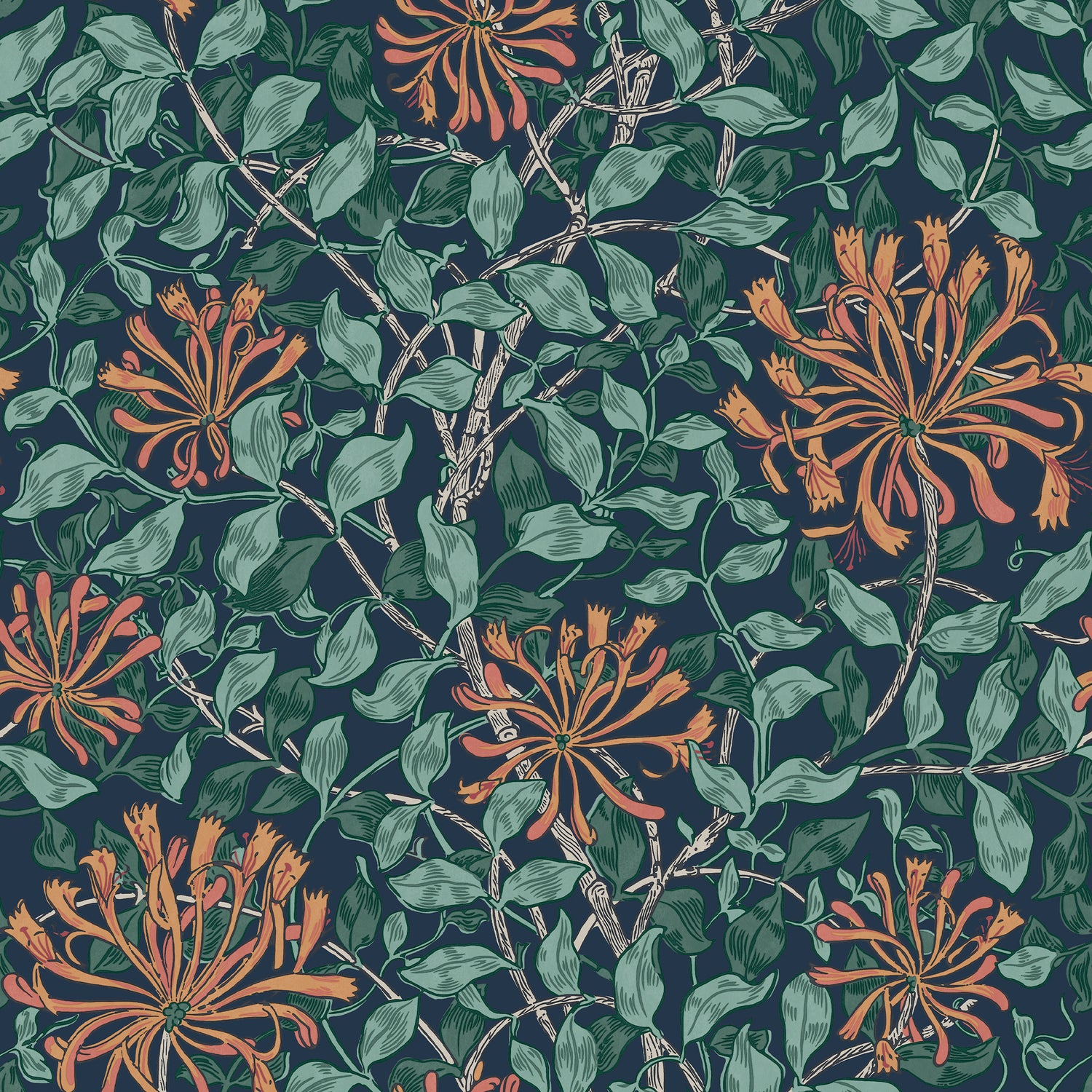 Honeysuckle wallpaper in tidewater blue color - pattern number 140484 - by Graham and Brown in the William Morris At Home SS25 collection