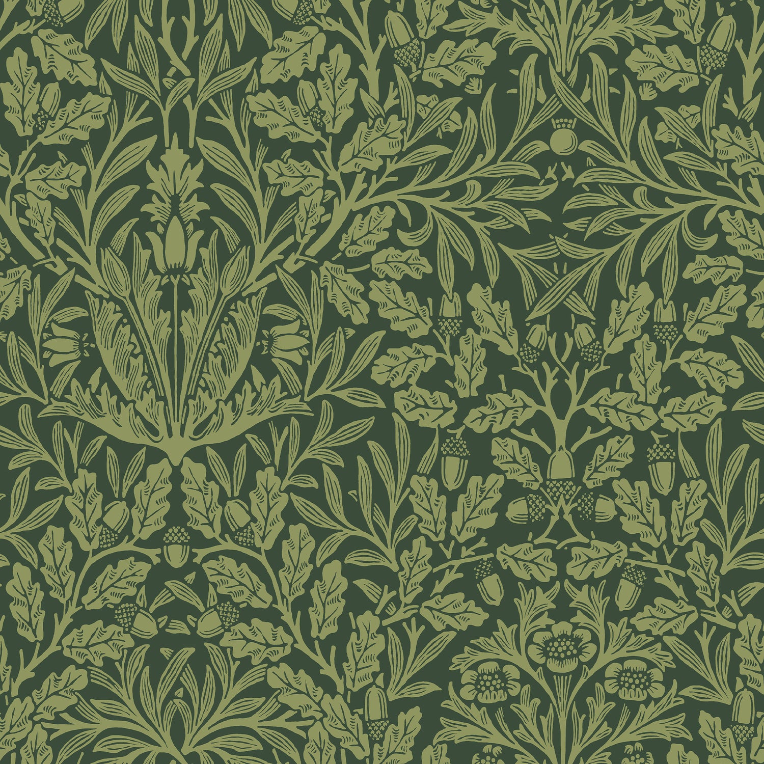 Acorn wallpaper in garden green color - pattern number 140490 - by Graham and Brown in the William Morris At Home SS25 collection