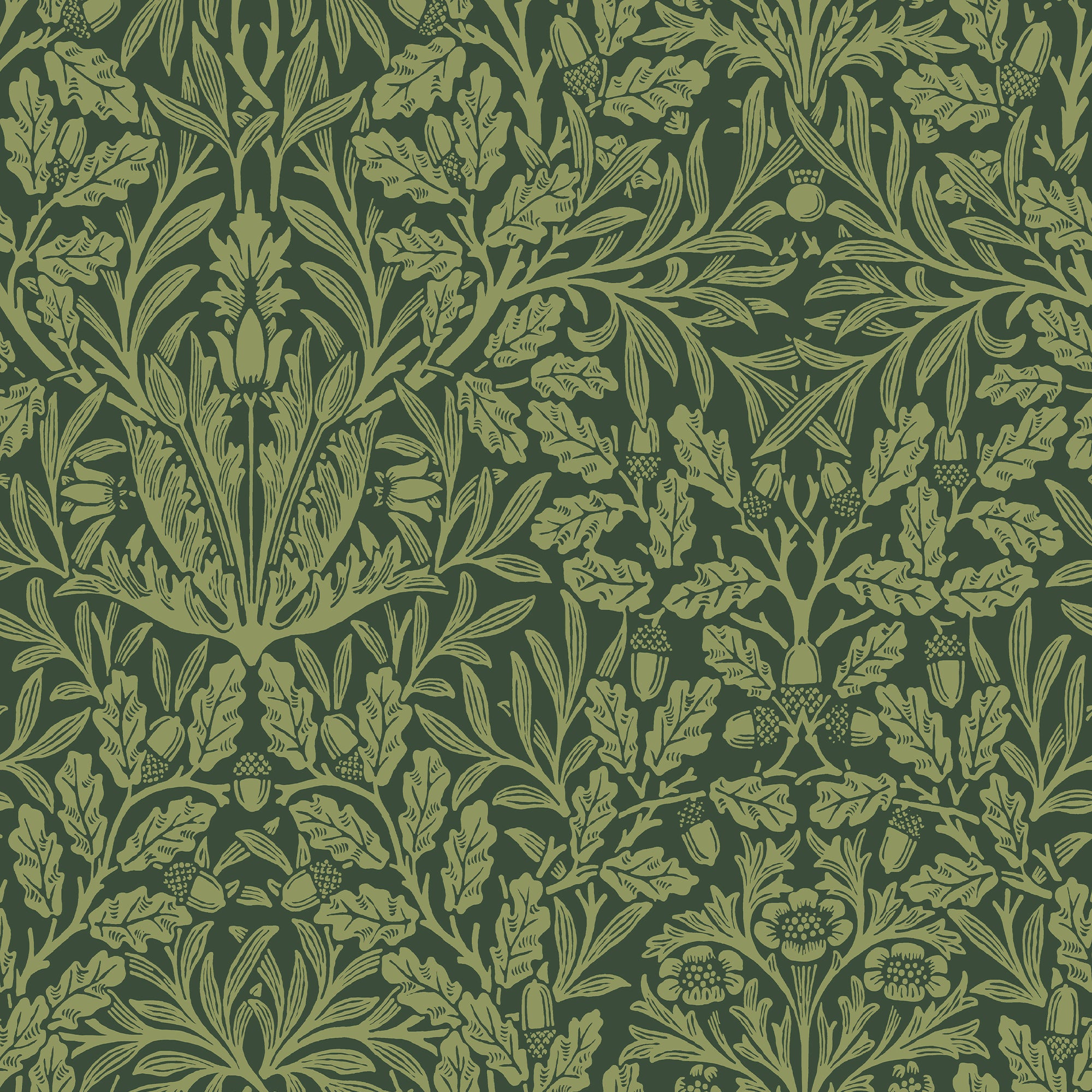 Acorn wallpaper in garden green color - pattern number 140490 - by Graham and Brown in the William Morris At Home SS25 collection