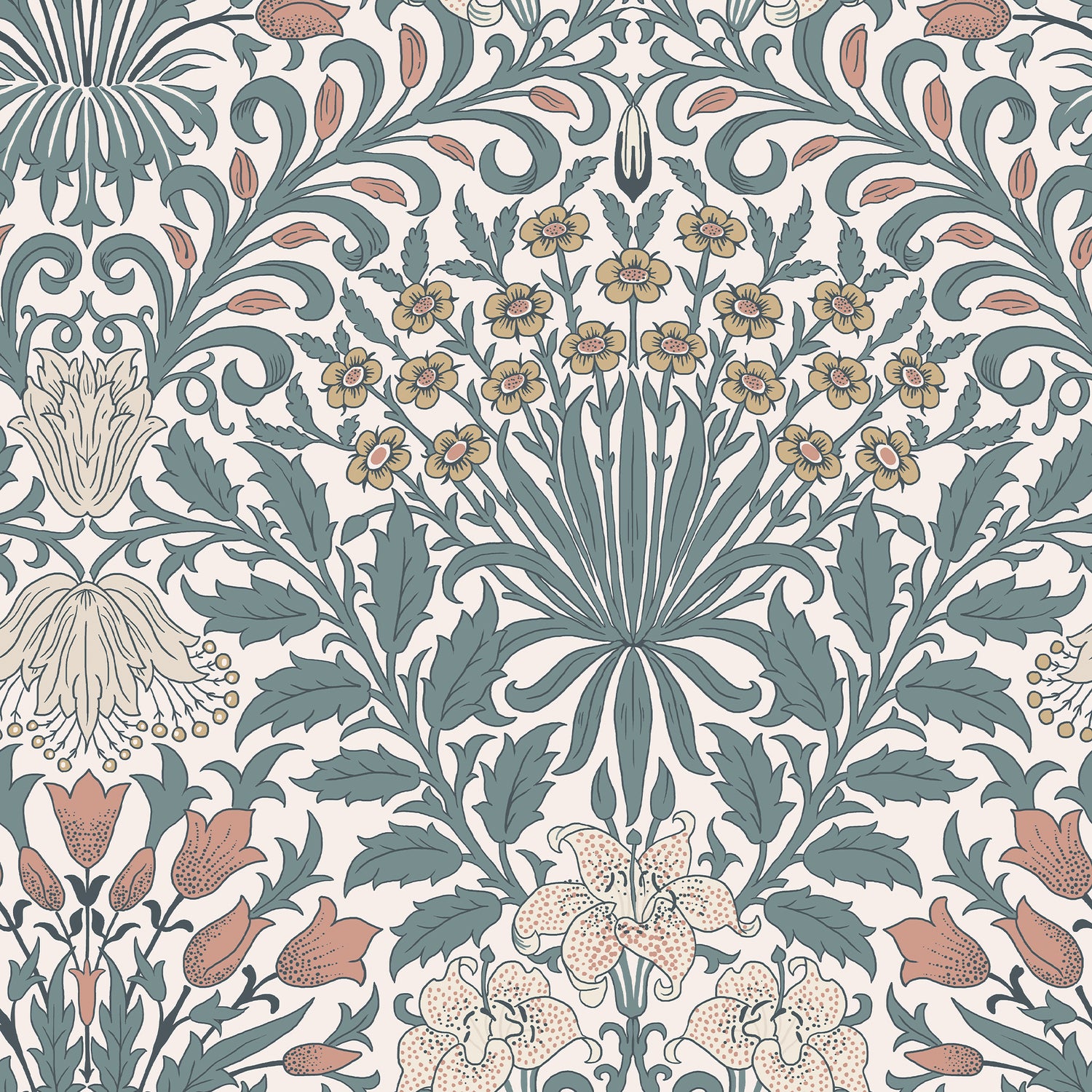 William Morris at Home Garden Wallpaper Dusty Blue 140493, image size:1500x1500