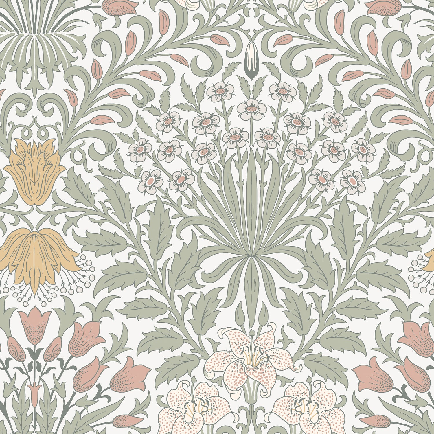 Garden wallpaper in sage color - pattern number 140497 - by Graham and Brown in the William Morris At Home SS25 collection