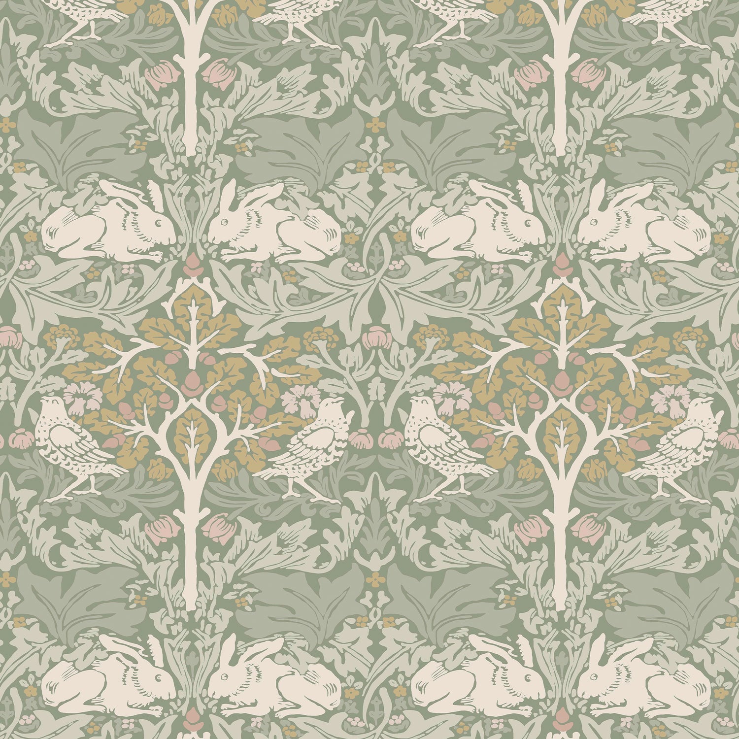 Brother Rabbit Sage wallpaper in sage color - pattern number 140500 - by Graham and Brown in the William Morris At Home SS25 collection