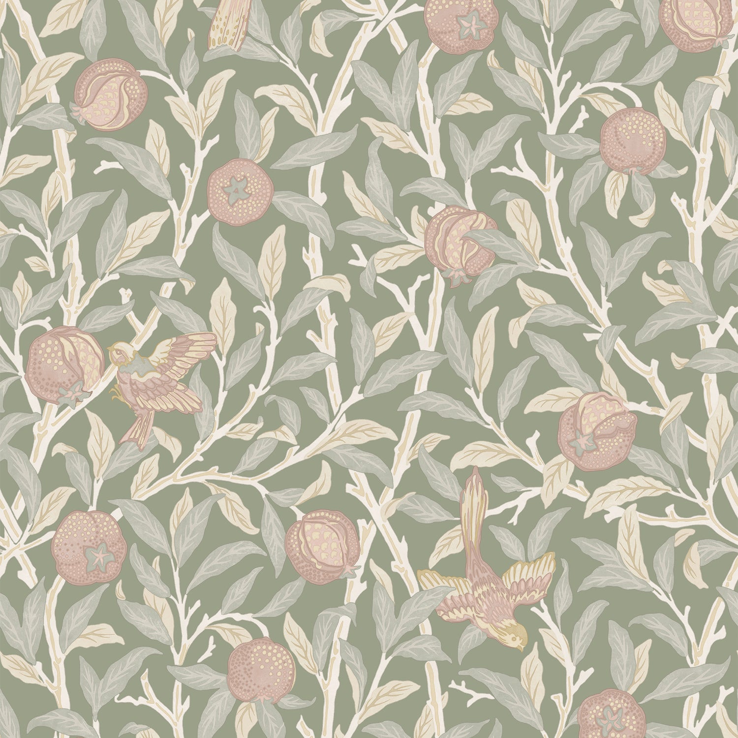 Bird and Pomegranate wallpaper in rose garden color - pattern number 140502 - by Graham and Brown in the William Morris At Home SS25 collection
