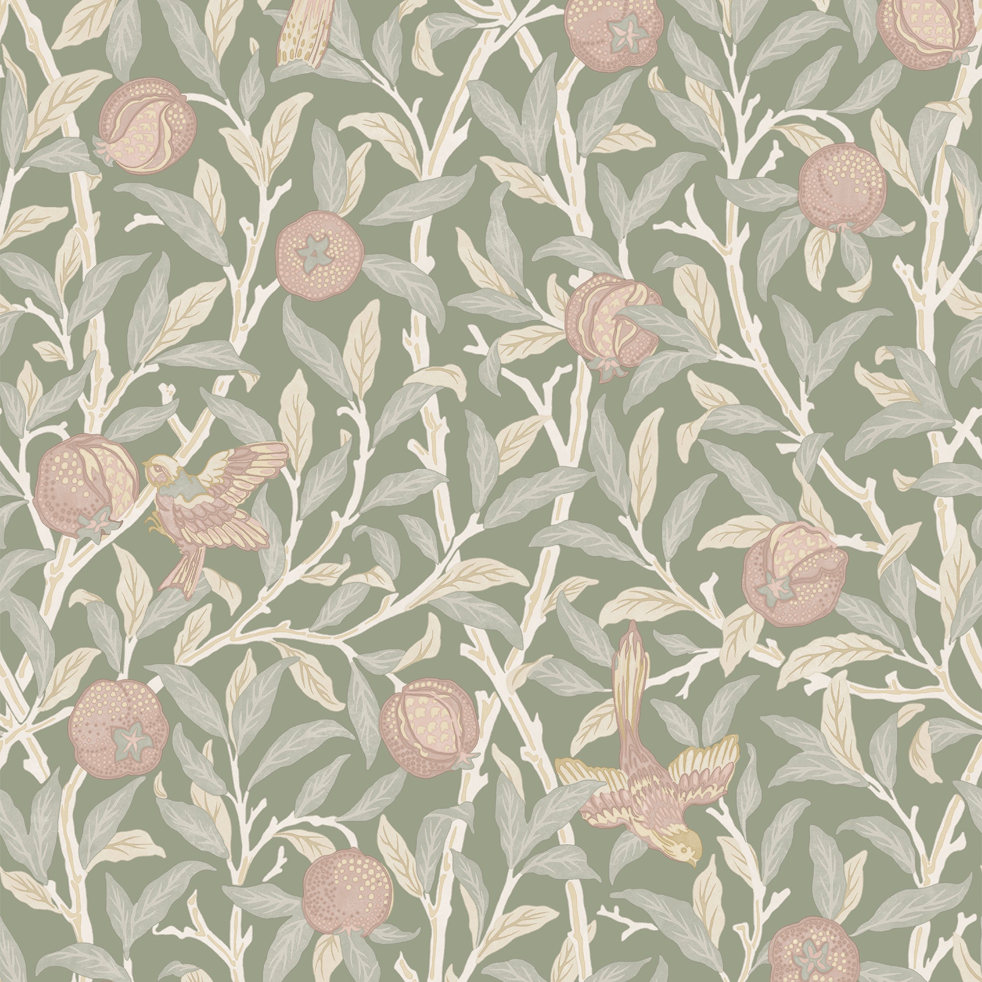 Bird and Pomegranate wallpaper in rose garden color - pattern number 140502 - by Graham and Brown in the William Morris At Home SS25 collection