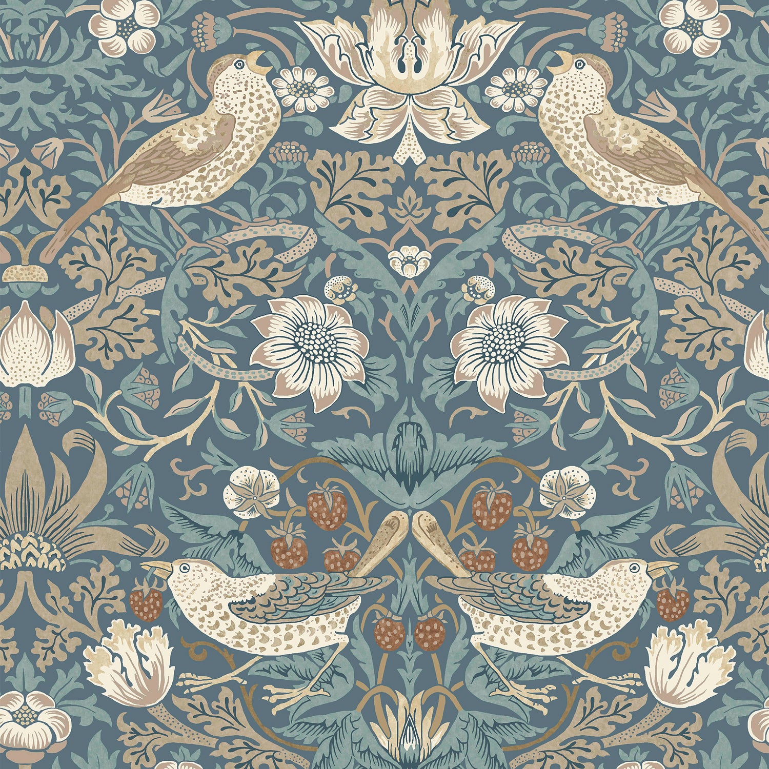 Strawberry Thief wallpaper in washed blue color - pattern number 140503 - by Graham and Brown in the William Morris At Home SS25 collection