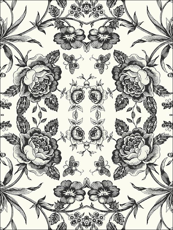 Rose Kaleidoscope wallpaper in 21610 color - pattern number BW21610 - by Paper and Ink in the Black and White Paper and Ink collection
