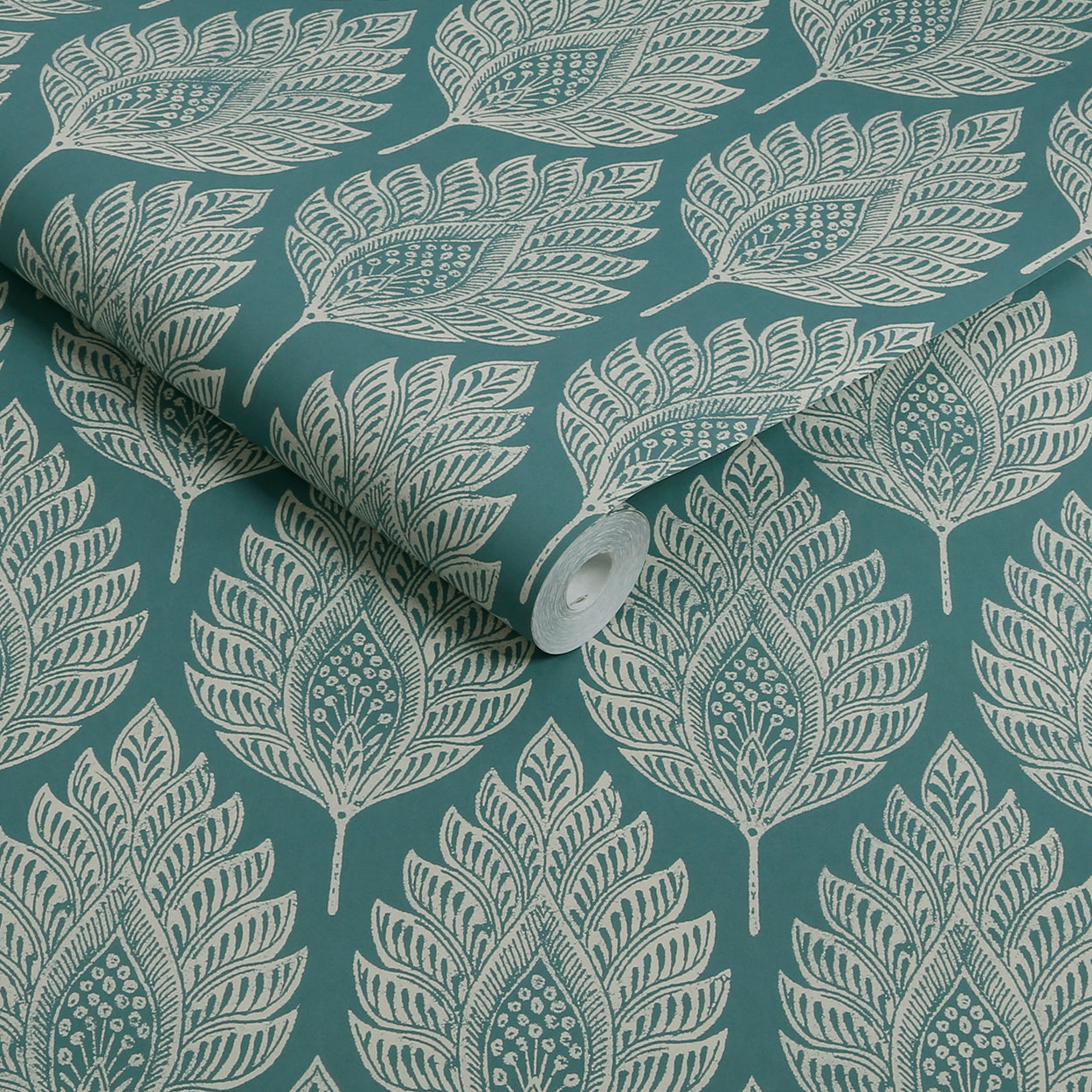 Flame Leaf Wallpaper in teal color - pattern number 142309 - by Graham and Brown in the 2025 Exclusives collection