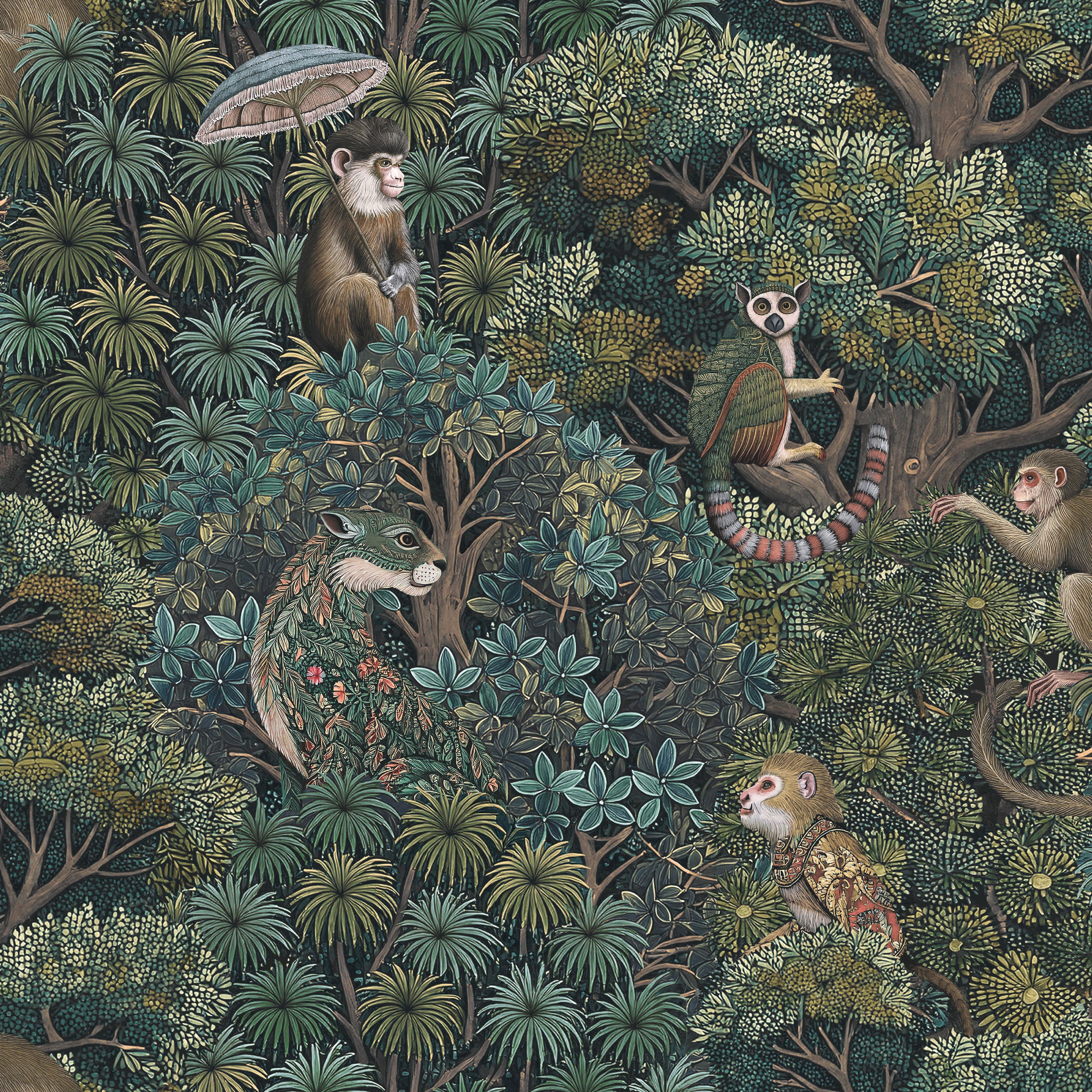 Treetop Troop Wallpaper in emerald color - pattern number 142311 - by Graham and Brown in the 2025 Exclusives collection