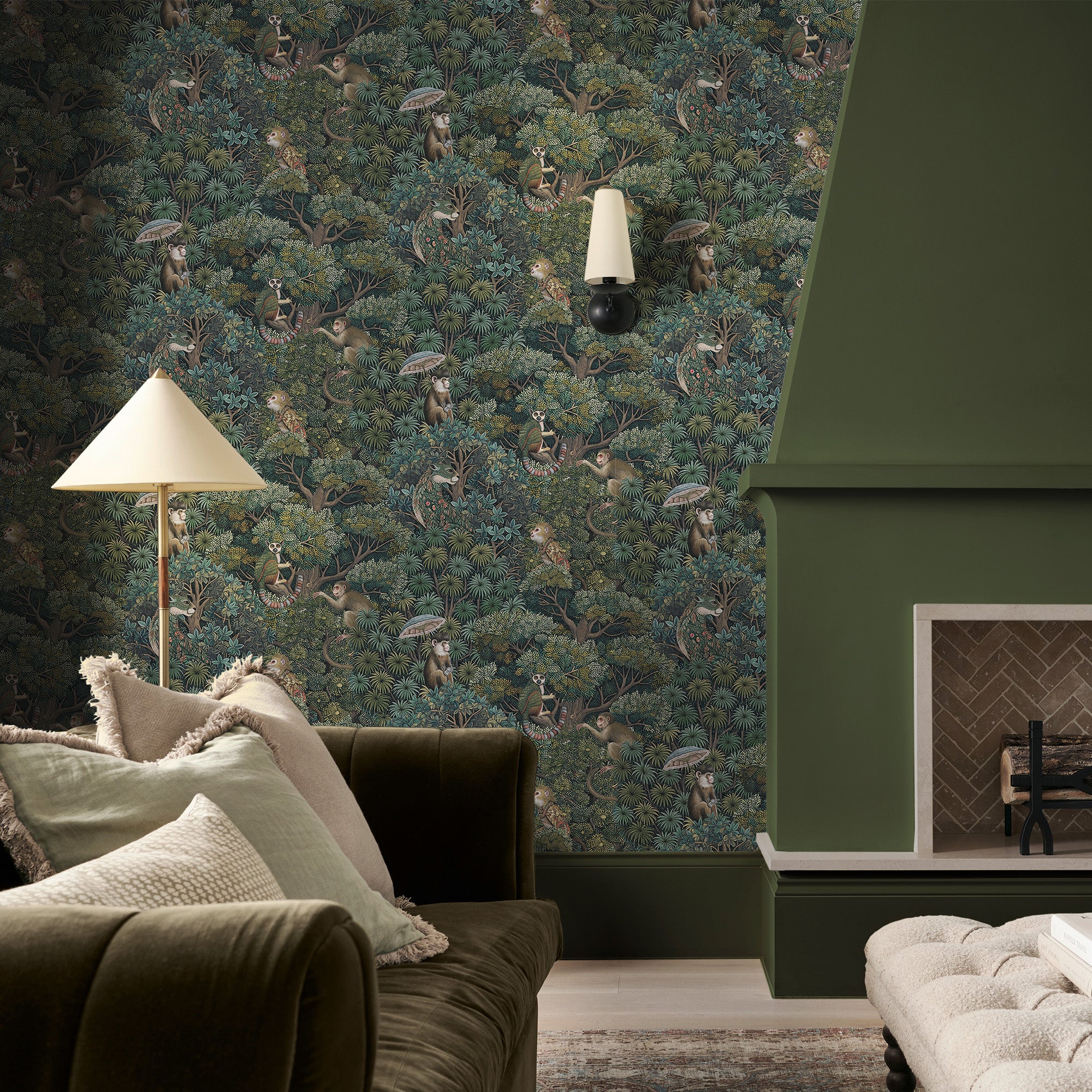 Treetop Troop Wallpaper in emerald color - pattern number 142311 - by Graham and Brown in the 2025 Exclusives collection