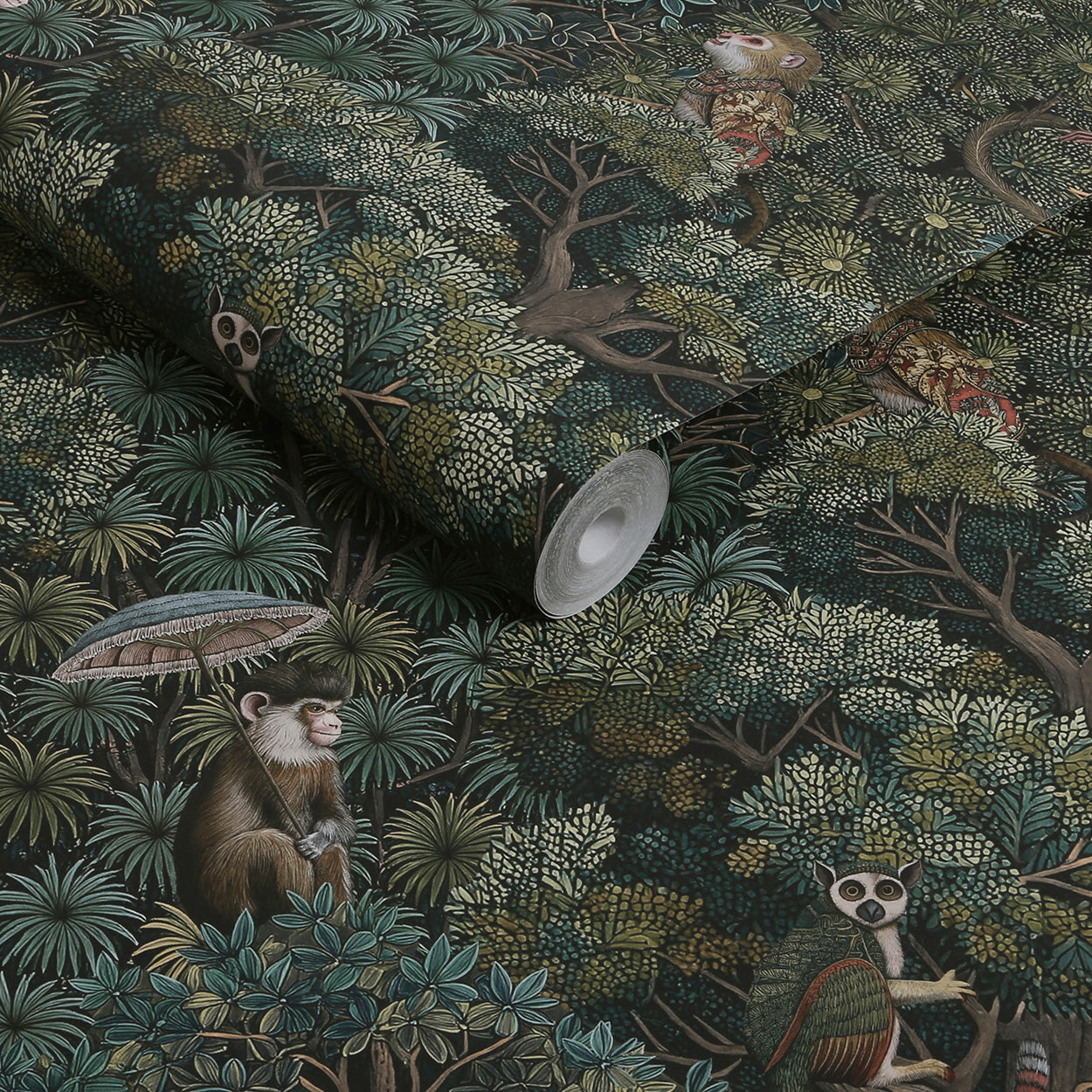 Treetop Troop Wallpaper in emerald color - pattern number 142311 - by Graham and Brown in the 2025 Exclusives collection