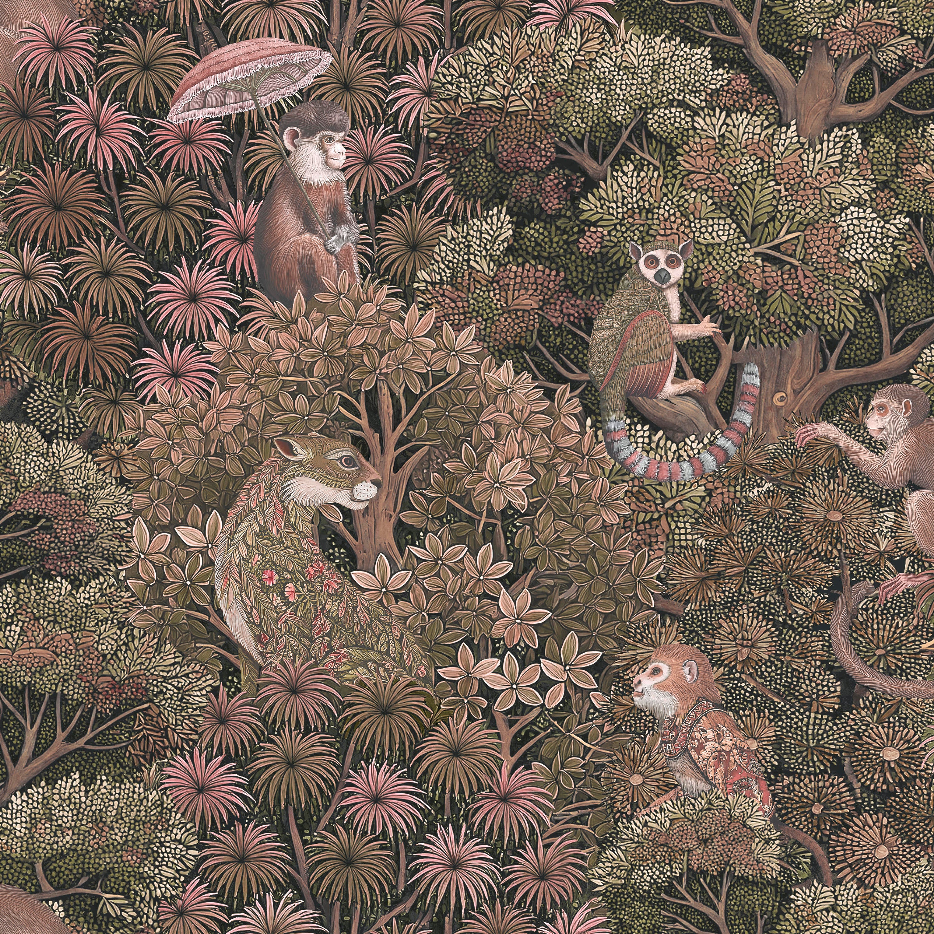 Treetop Troop Wallpaper in damson color - pattern number 142312 - by Graham and Brown in the 2025 Exclusives collection