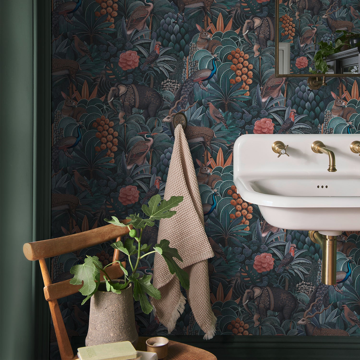 Jungle Jamboree Wallpaper in navy &amp; teal color - pattern number 142315 - by Graham and Brown in the 2025 Exclusives collection