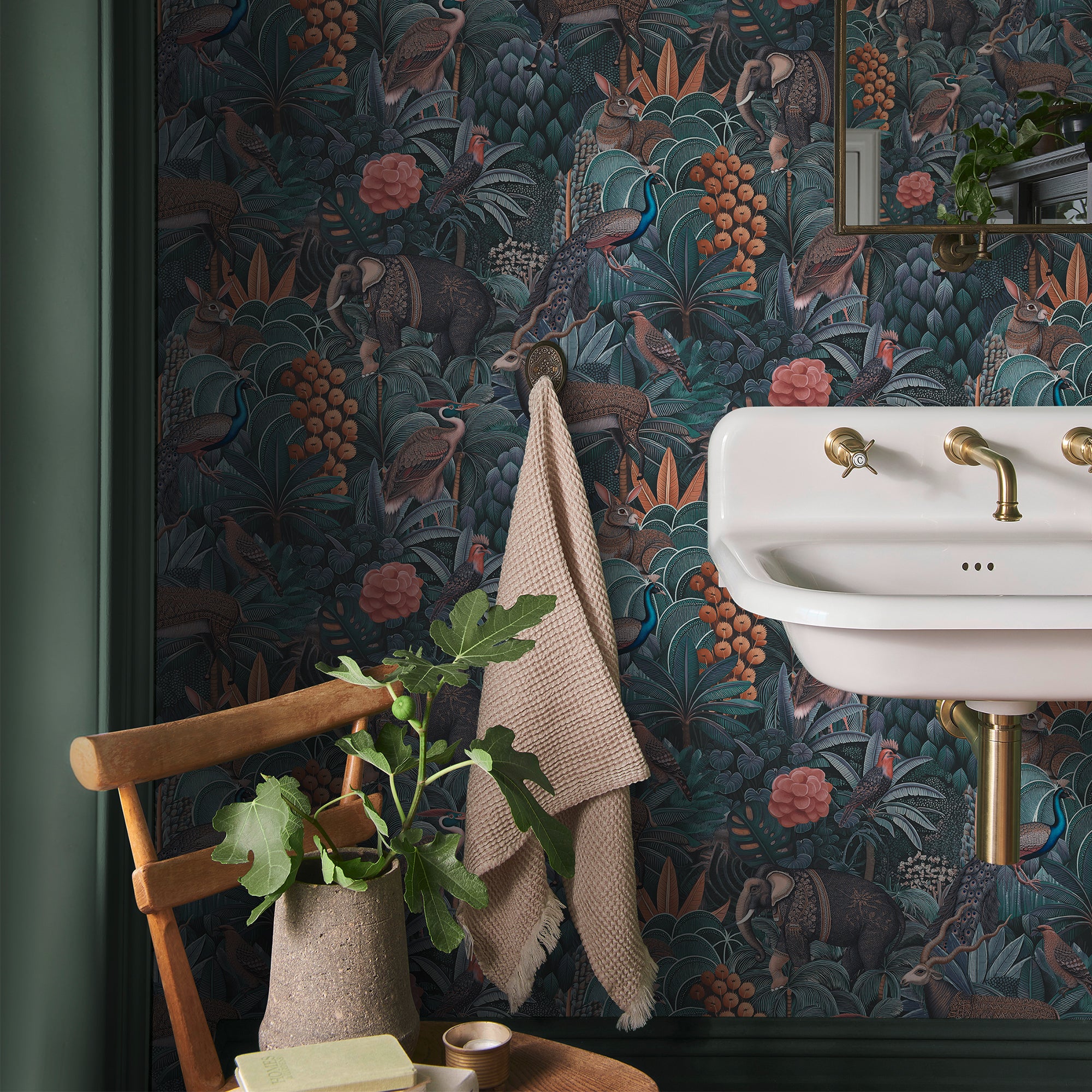 Jungle Jamboree Wallpaper in navy &amp; teal color - pattern number 142315 - by Graham and Brown in the 2025 Exclusives collection