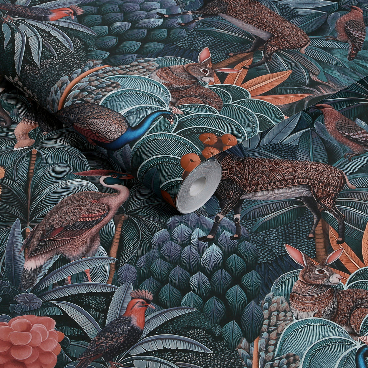 Jungle Jamboree Wallpaper in navy &amp; teal color - pattern number 142315 - by Graham and Brown in the 2025 Exclusives collection