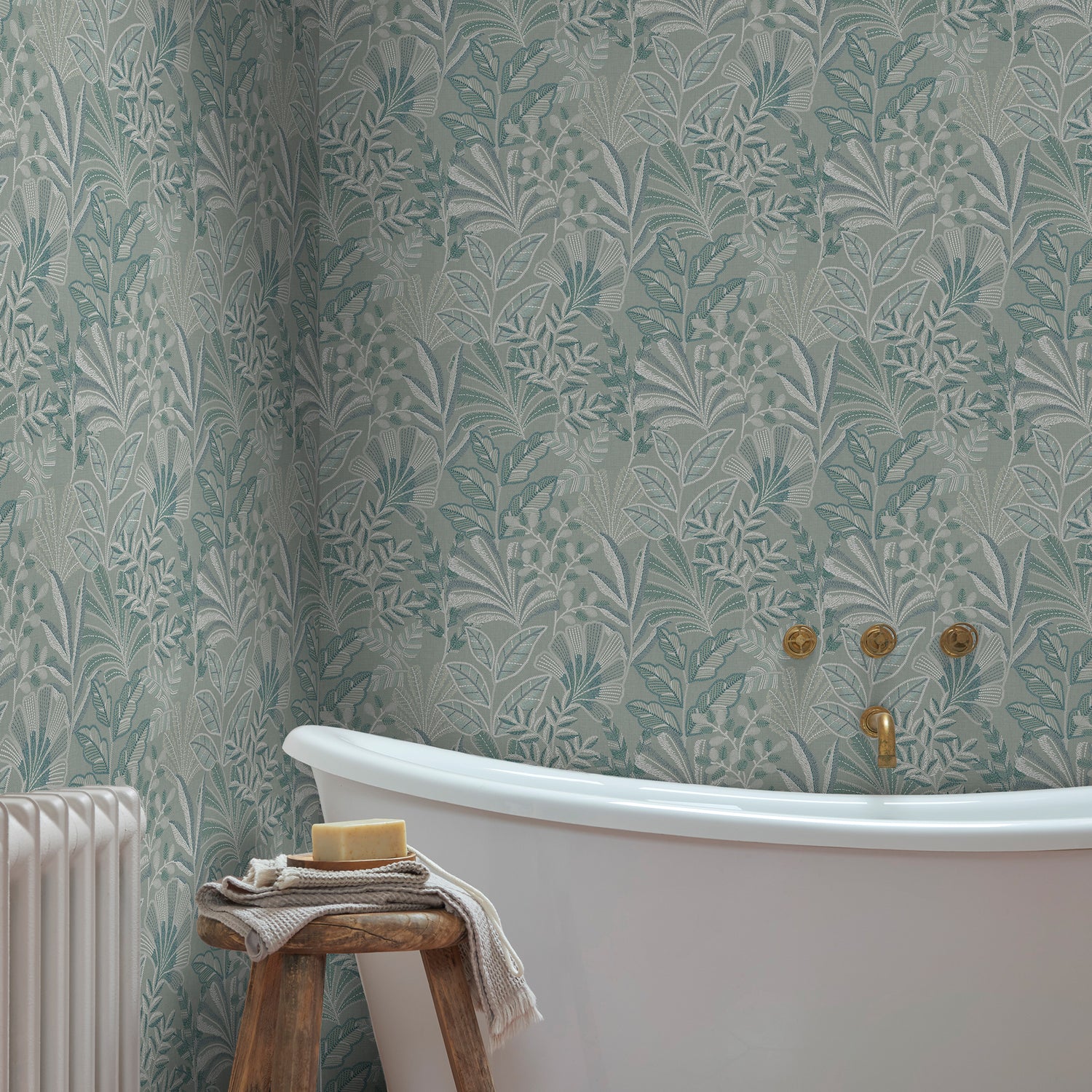 Vendura Weave Wallpaper in sky &amp; green color - pattern number 142322 - by Graham and Brown in the 2025 Exclusives collection