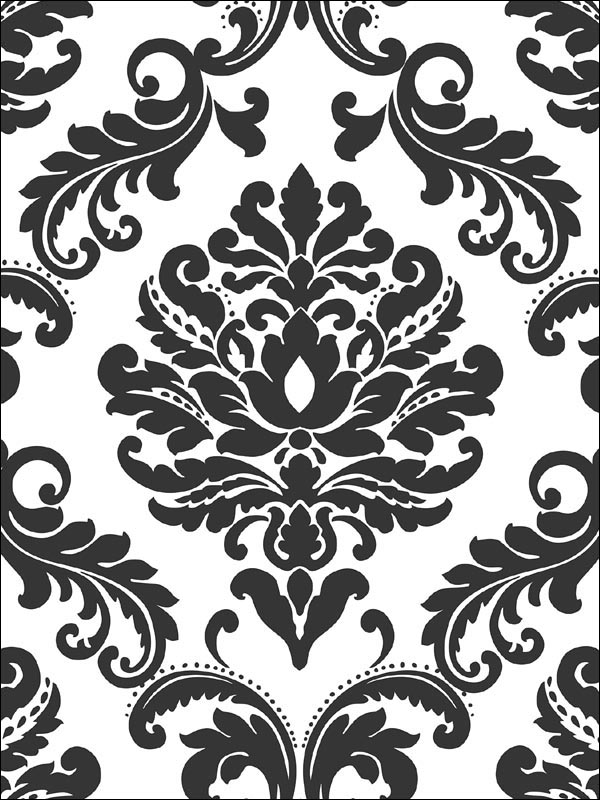 Ariel Damask Peel and Stick wallpaper in black and white color - pattern number NU1646 - by Brewster in the NuWallpaper collection