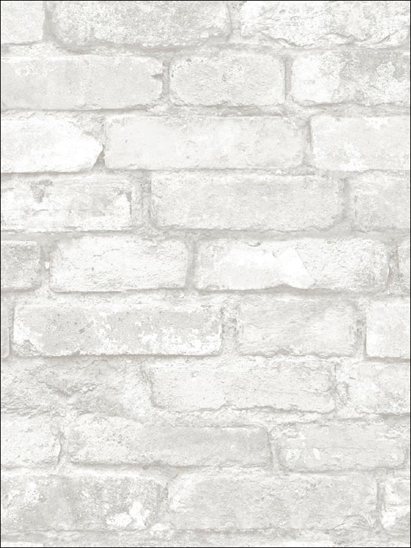Brick Peel and Stick wallpaper in grey and white color - pattern number NU1653 - by Brewster in the NuWallpaper collection
