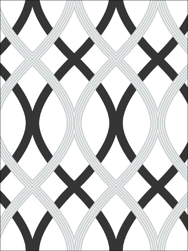 Lattice Peel and Stick wallpaper in black grey silver color - pattern number NU1658 - by Brewster in the NuWallpaper collection