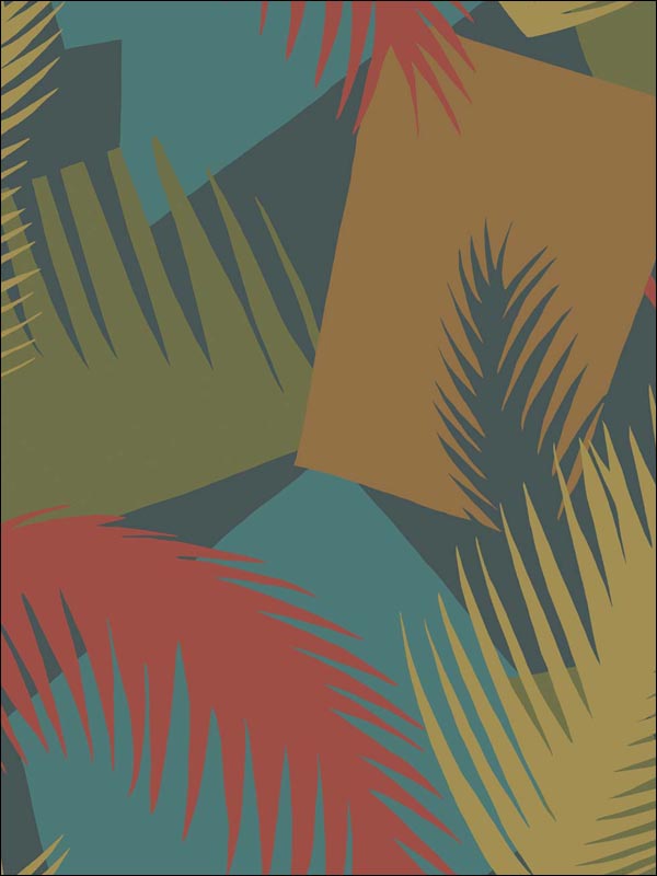 Deco Palm wallpaper in red and blue color - pattern number 105/8039.CS.0 - by Cole and Son in the Geometric II collection