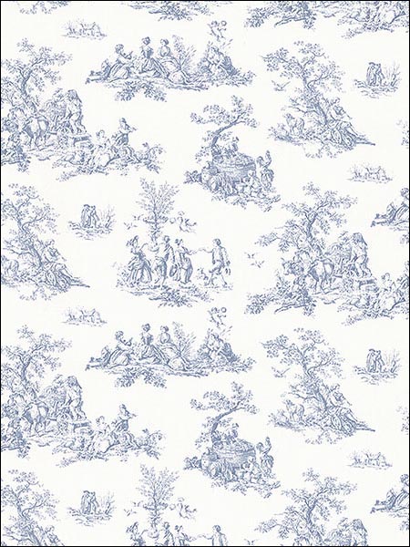 Small Toile wallpaper in blues color - pattern number CN24619 - by Patton Norwall in the Pretty Prints 4 collection