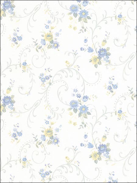 Floral Rhiannon Trail wallpaper in blues yellows color - pattern number PP27810 - by Patton Norwall in the Pretty Prints 4 collection