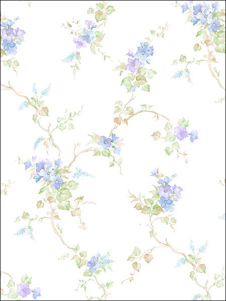 Floral Ivy Trail wallpaper in blues purples color - pattern number PP35528 - by Patton Norwall in the Pretty Prints 4 collection