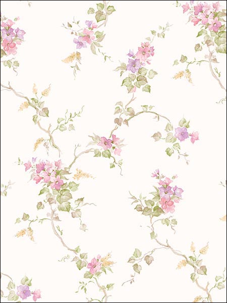 Floral Ivy Trail wallpaper in purples pinks color - pattern number PP35529 - by Patton Norwall in the Pretty Prints 4 collection