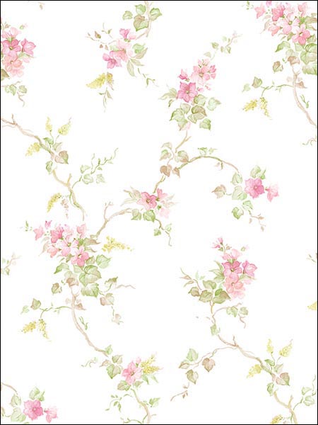 Floral Ivy Trail wallpaper in pinks color - pattern number PP35530 - by Patton Norwall in the Pretty Prints 4 collection