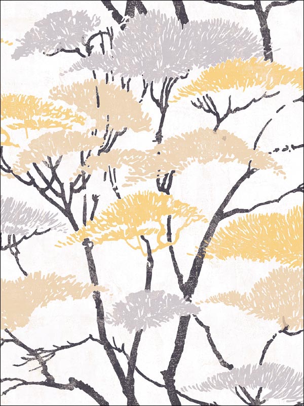 Confucius Tree wallpaper in metallic gold and silver color - pattern number AI41403 - by Seabrook in the Koi collection
