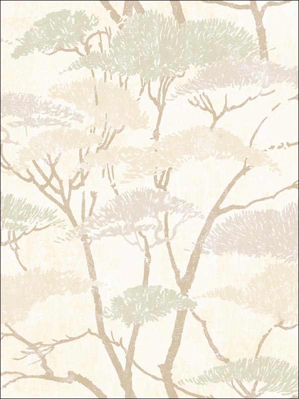 Confucius Tree wallpaper in silver and pearl color - pattern number AI41405 - by Seabrook in the Koi collection