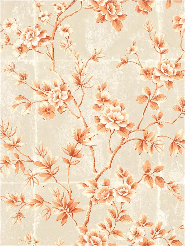 Great Wall Floral wallpaper in metallic orange and gray color - pattern number AI41901 - by Seabrook in the Koi collection