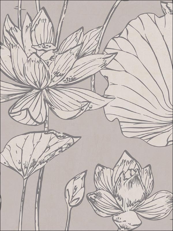Lotus Floral wallpaper in metallic silver and gray color - pattern number AI42300 - by Seabrook in the Koi collection